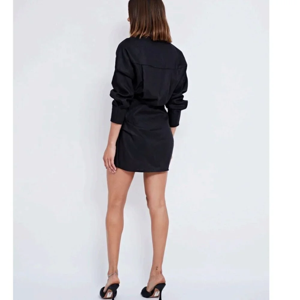 Pfeiffer LOVERS LINEN ASYMMETRICAL TWIST DRESS  BLACK Size Large NWT